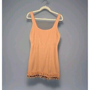 Lulus Peach Mini Dress M Square Neck Sleeveless Ruffle Tassel Hem Summer Party